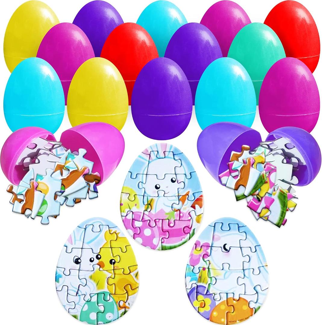 ArtCreativity Puzzle Filled Easter Eggs  Set of 24 Pre-Filled Easter Eggs with Mini Easter Puzzles Inside, Fun Easter Egg Puzzles for Kids, Perfect Easter Basket Fillers & Goodie Bag Stuffers