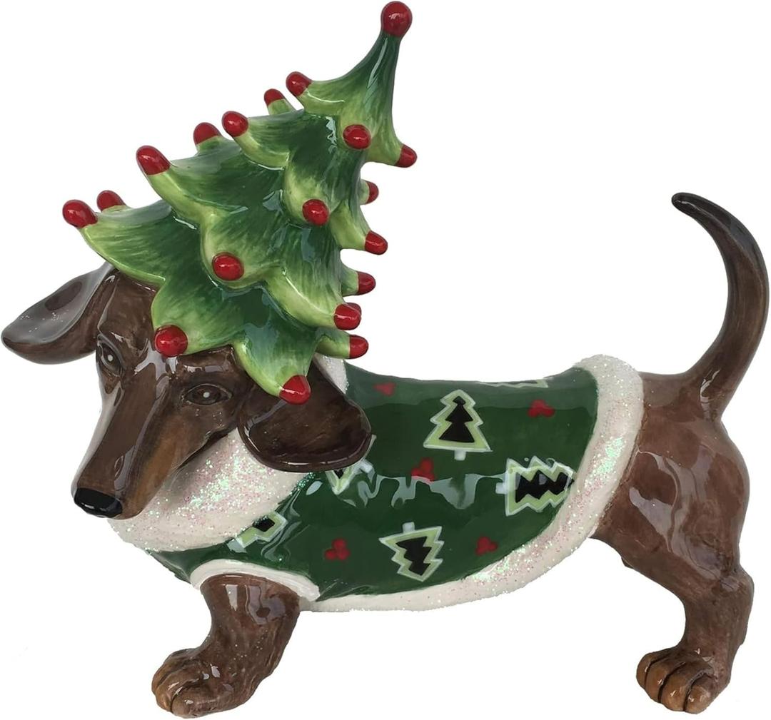 Blue Sky Clayworks Dachshund 19026 Puppy Dog Dressed as Christmas Tree Figurine 9.75" L