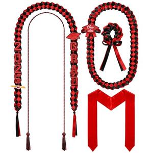 Canlierr 18 Pcs Graduation Leis and Stole and Honor Cords 2025 Braided Necklace Adjustable for Student Graduation Gifts Party Supplies(Red and Black)