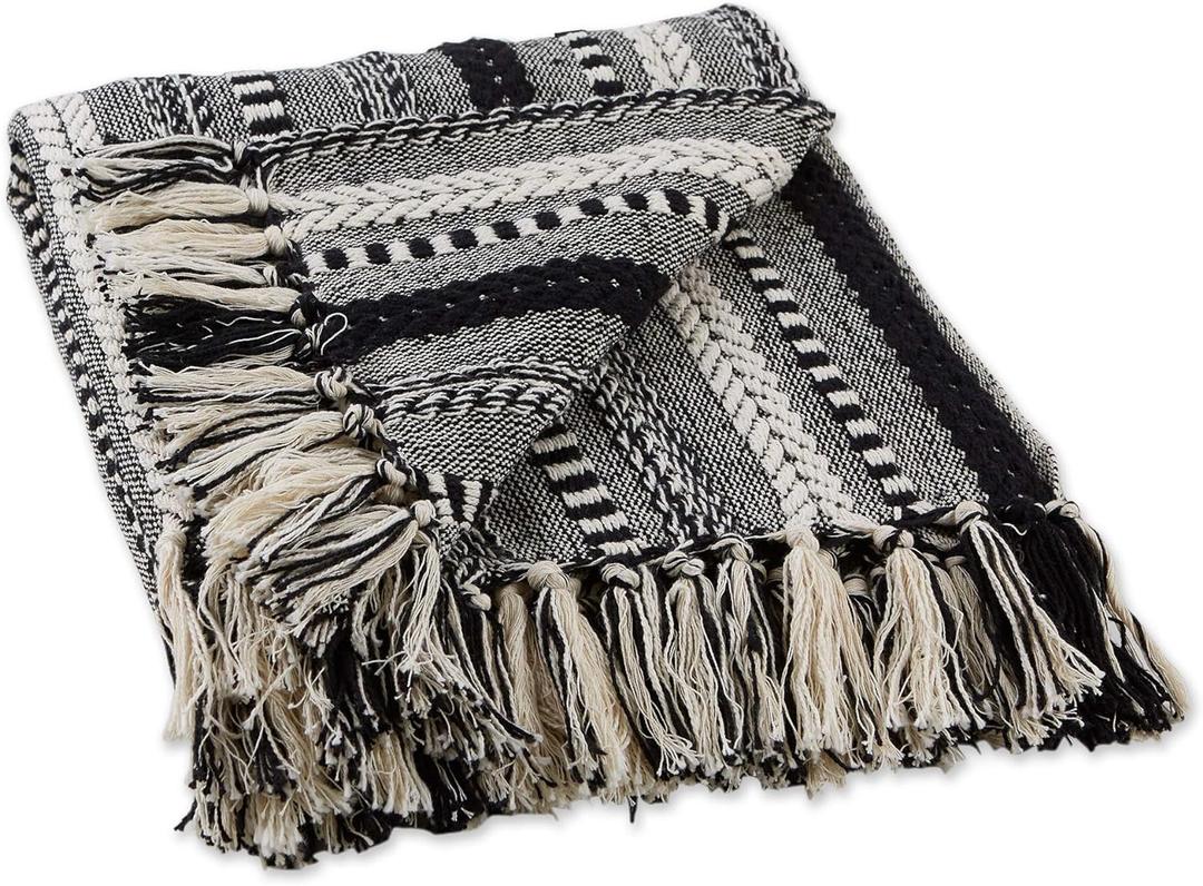 DII Braided Striped Decorative Throw Blanket, 50x60, Black