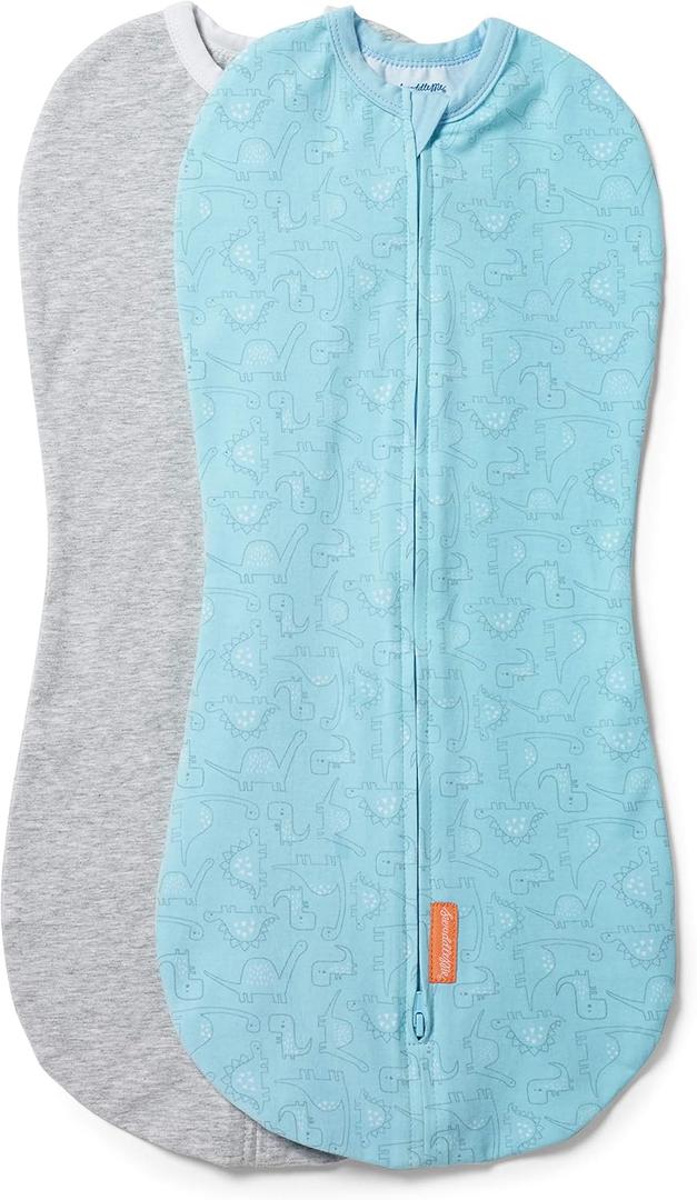 SwaddleMe by Ingenuity Compression Baby Swaddle Pod, Two-Way Zipper for Easy Diaper Changes, Improves Sleep & Calms Startle Reflex, 0-2 Months, 1.0 TOG, 2-Pack - Dino Jam