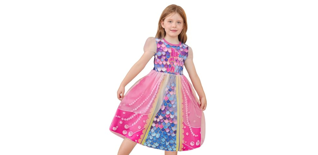 LQSZ Girls Princess Dresses Toddler Tulle Dress with Cute Puff Sleeves for Birthday Party Outfit,Summer, 130