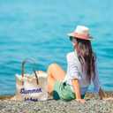 Women Large Beach Canvas Tote Bag Summer Vibes Beach Bag Big Capacity Tassel Handbag