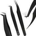 My Lash Tools Lash Tweezers For Eyelash Extensions 2Pcs Fiber Tip Tweezers For Lash Extensions and Dolphin Isolation Tweezers Mega Mink Fan Volume Lash Tweezer Stainless Steel (Black Tweezers set)