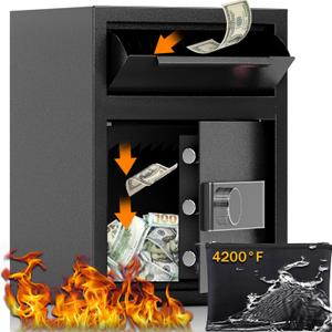 2.0 CUB Depository Drop Safe Fireproof, Front Drop Slot Lock Box with Digital Combination and Anti-Fishing, Silent Deposit Safe Box, Security Money Safe for Cash Slips Expense Business Office Home