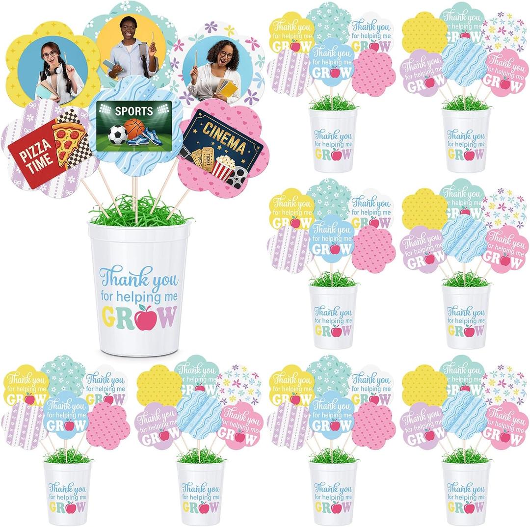 Yinkin 9 Set Teacher Appreciation Gift Card Bouquet Kit Teacher Survival Kit Thank You for Helping Me Grow Gift Card Holder Thank You Gifts for Women Men End of Year Back to School Graduation Birthday