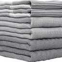 Premium Kitchen Towels (20x 28, 6 Pack) | Large Cotton Dish Towels | Flat & Terry Highly Absorbent Kitchen Linen Set with Hanging Loop | Gray