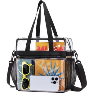 Lyingflat Clear Bag for Stadium Events Founctional 12x6x12 Stadium Approved Clear Tote Bag with Adjustable & Detachable Strap