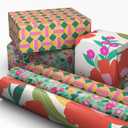 Hallmark Floral Wrapping Paper Mini Rolls, 3-Pack (Pink, Orange, Yellow Flowers on Teal, Green and Pink Geometric) for Birthdays, Easter, Mother's Day, Bridal Showers, Any Occasion - 60 Sq. Ft. Total