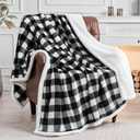 BEDELITE Sherpa Fleece Blanket - Black and White Buffalo Plaid Christmas Blanket, Super Soft Cozy Warm Thick Winter Throw Blankets for Couch and Bed, 60" x 80"