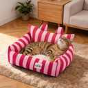 Cat Couch, Reversible Pet Sofa for Indoor Cats – 2-Sided Cat Sofa with Oxford Fabric and Plush Fleece, Washable Small Dog Couch for Puppies and Senior Pets, Non-Slip Bottom, 22 inch, Pink Red, 28"L x 22"W x 9"Th