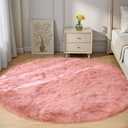 Goolela Pink Round Rug 5ft Circle Fluffy Fuzzy Fur Carpet for Girls Bedroom Living Room Faux Sheepskin Soft Plush Washable
