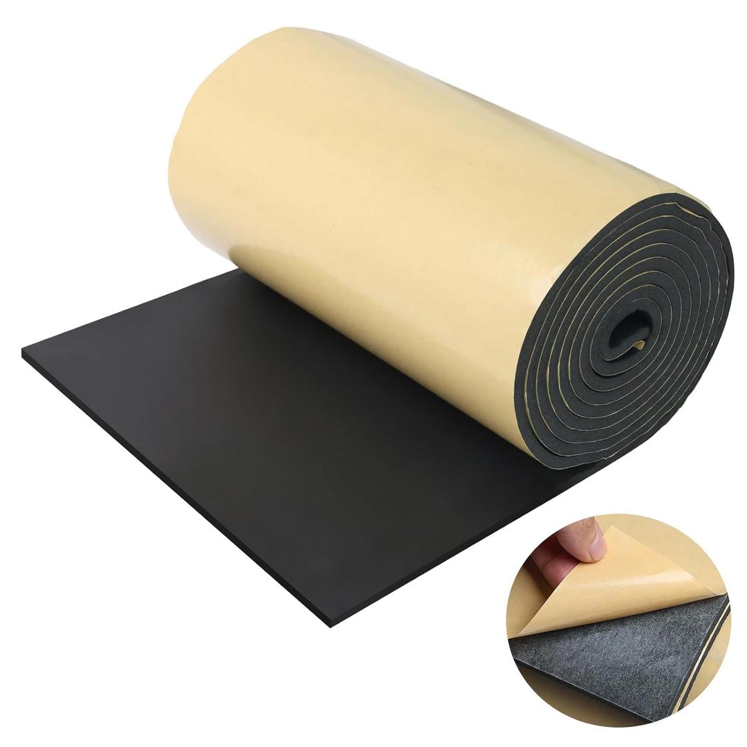 Eunice Sponge Neoprene Foam Sheet with Adhesive, 12 in x 118 in x 1/2 in Foam Rubber Roll Cut to Multiple Dimensions, High Density Rubber Padding for Shock Pad, DIY, Crafts (Black)