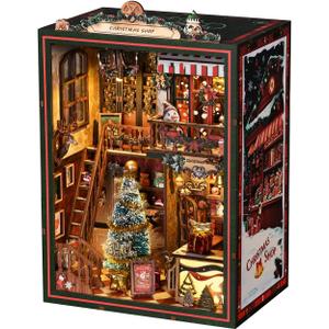 Book Nook Kit for Adults, DIY 3D Wooden Puzzle Miniature Booknook Kit with LED Sensor Light, Crafts Bookshelf Decoration Gift for Adults and Teens (Christmas Store)