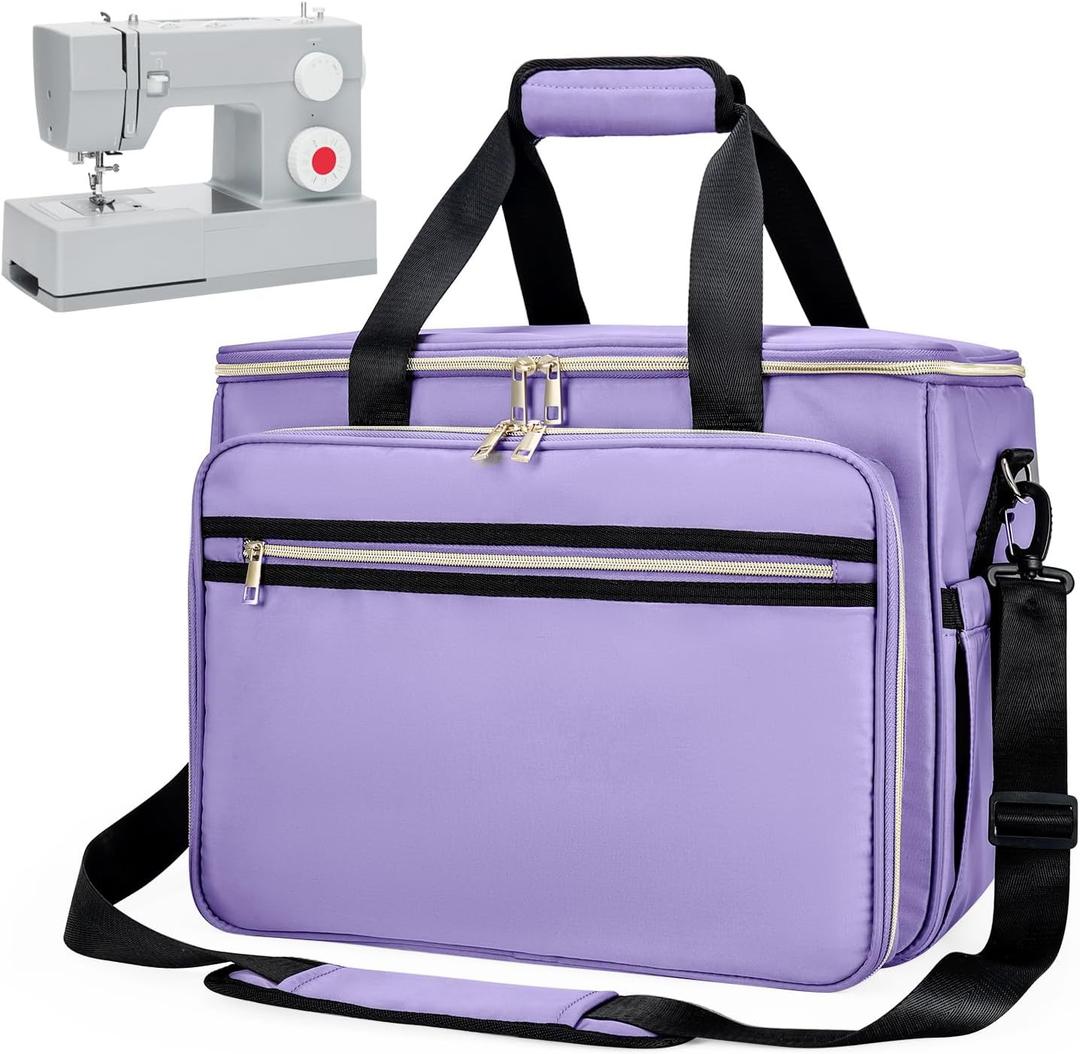 Anitor Sewing Machine Carrying Case with Removable Bottom Padding, Sewing Machine Bag Fits Most Standard Sewing Machines and Storage Sewing Accessories, for Singer, Brother, Janome, Purple(Bag Only), 16.5" L X 11" W X 12.5" H