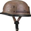Yesmotor Motorcycle Half Helmet Retro German Handmade Leather Half Face Quick Release Buckle & Goggles - DOT Approved (Light Brown, M)