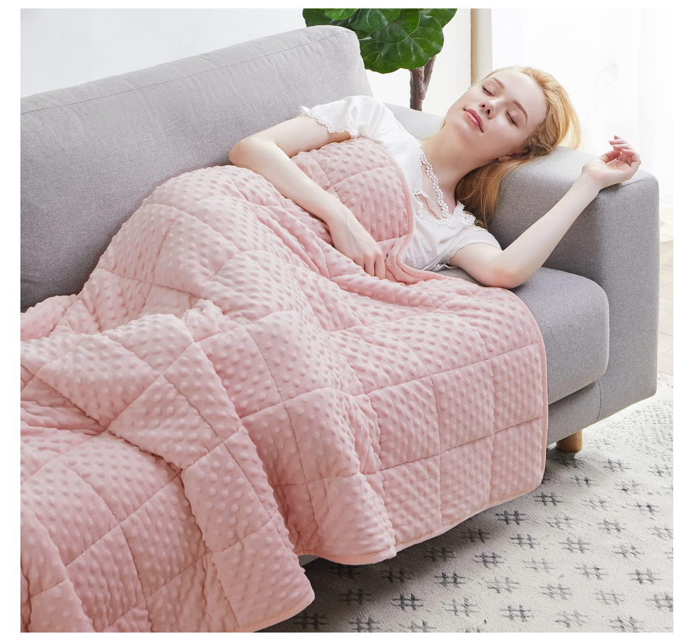 Huloo Sleep Weighted Blanket Queen 15lbs for Adult(60"×80",Pink) Breathable Soft Minky Weighted Throw Blanket for All Season,Heavy Blanket with Premium Glass Beads