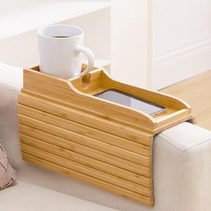 GEHE Couch Cup Holder, Anti Falling Sofa Arm Tray, Natural Bamboo Sofa Cup Holder More Safe for You Family, Portable Couch Arm Tray Armrest Table for Remote, Snacks, Phone, Drinks (16.3" x 13.3" x 2")