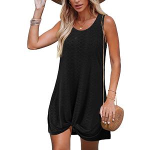 Swimsuit Coverup Summer Dresses for Women 2025 Eyelet Crew Neck Loose Sleeveless Sundresses Twisted Dresses (Large, Black)