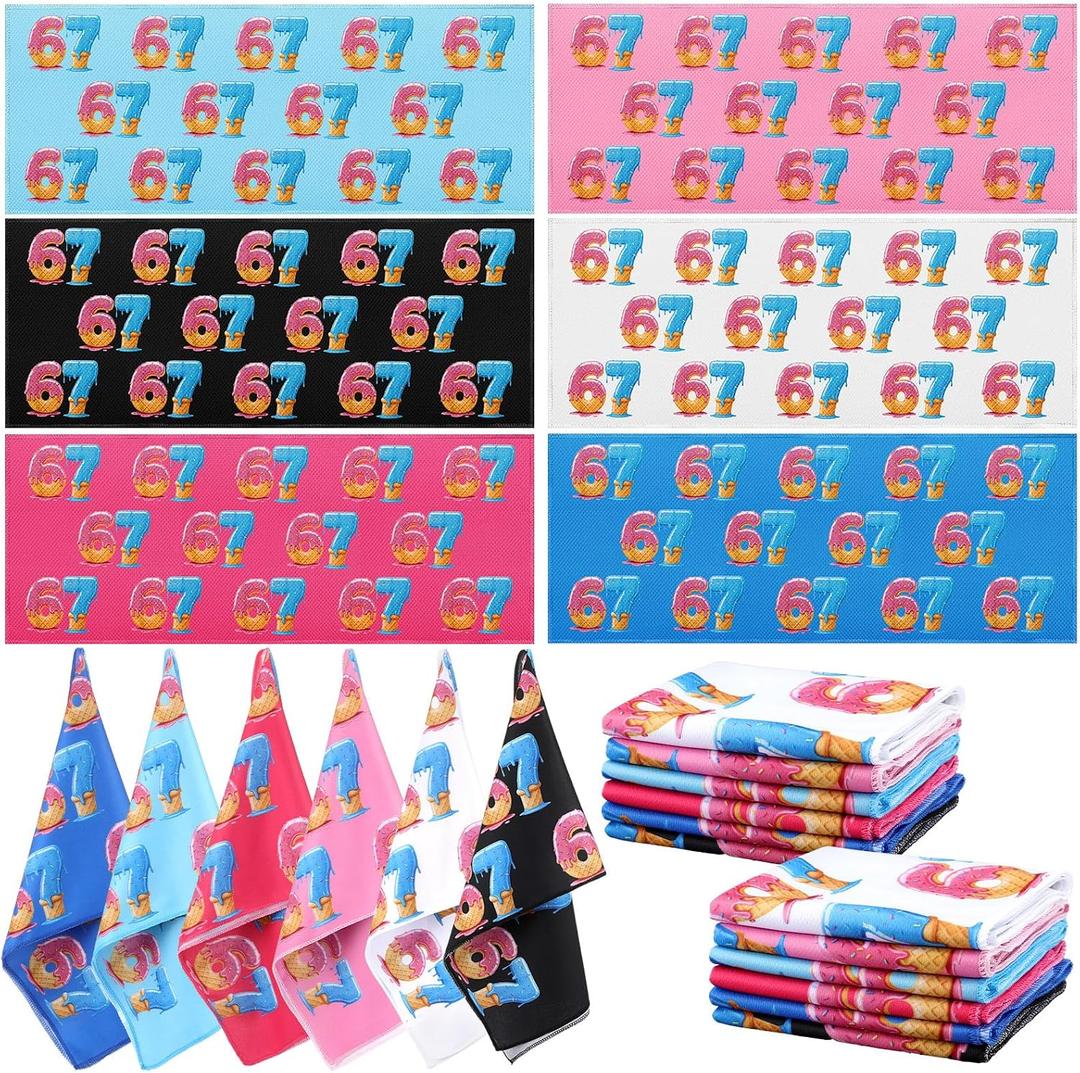 12 Pcs 67 Ice Cream Drip Cooling Towels Six Seven Ice Cream Baseball Workout Microfiber Sweat Rags for Neck and Face Team Gifts Favors for Gym Outdoor Sport Party(67 Baseball Drip), 32 x 12 inches (Blue)