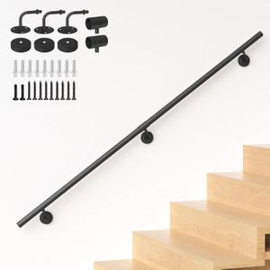 5FT Industrial Metal Stair Handrail,Round Pipe Stair Railing for Indoor/Outdoor Steps,Wall Mount Support Staircase Handrails,440LBS Load Capacity Hand Rails,Safety Grab Bar Porch Stairway Railing (5 Feet)