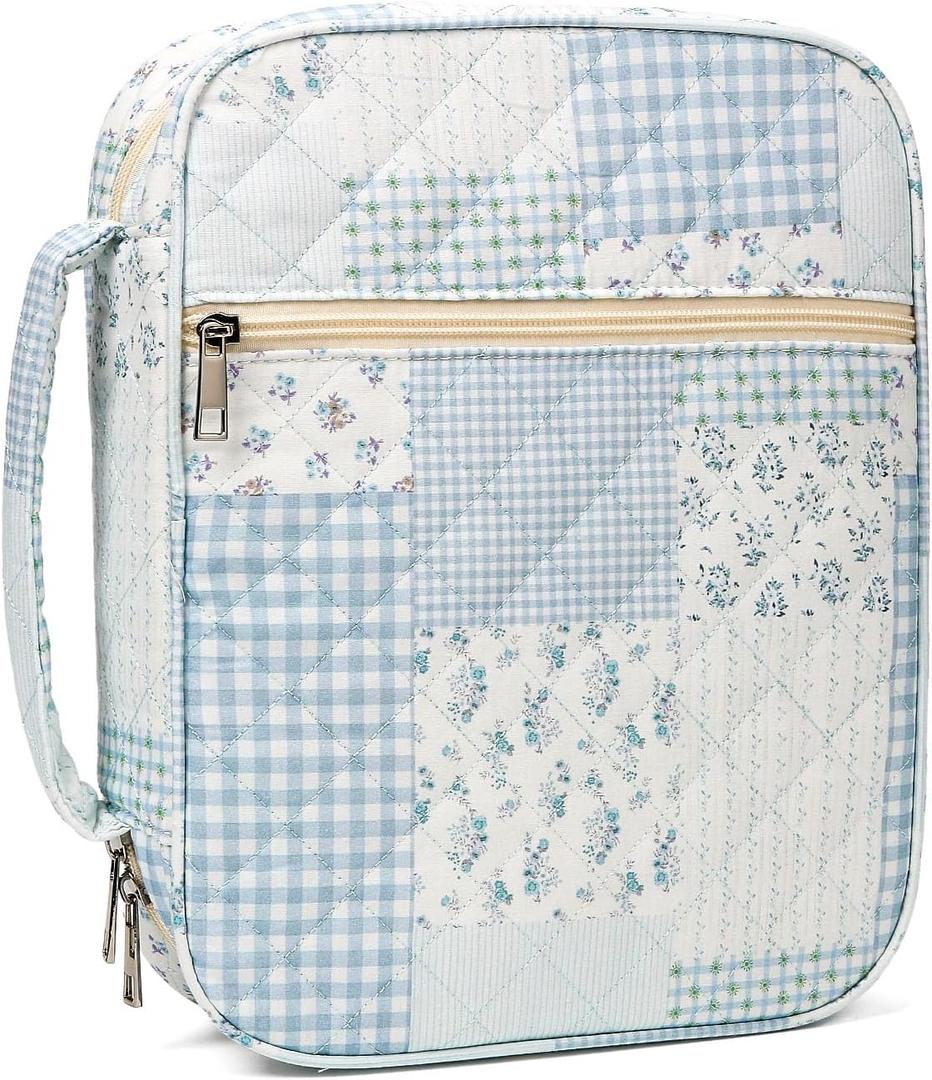 Floral Bible Cover Case for Women, Aesthetic Large Carrying Case, Quilted Bible Tote Bag Organizer Study Supplies