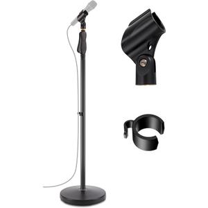 Pyle Universal Microphone Stand - M-6 Mic Mount Holder and Height Adjustable from 27.5” to 57.5” Inch High w/Compact Round Base Plate - Quick Setting Lock-Tight Knob Lightweight and Reliable PMKS40