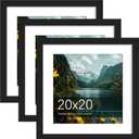 Picrit 20x20 Picture Frame 3 Pack, Display Poster 16 x 16 with Mat or 20 x 20 without Mat for Horizontal or Vertical Wall Mounting, Black