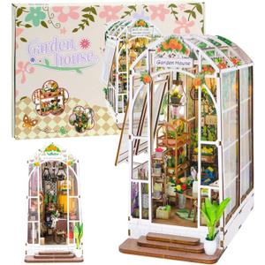 Book Nook Kit for Adults, Miniature House Kit Doll House DIY Crafts for Adult Teen, Tiny House Bookshelf Decor with LED Light, 3D Puzzle Book Ends Garden House Birthday Gift for Women Friends