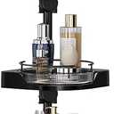 360 Rotating Shower Caddy Tension Pole, 4 Tiers Corner Shower Organizer for Bathroom Shelf Bathtub, Adjustable Standing Shower Rack Bathroom Accessories, Easily Assemble, 34-124 Inch Height, Black