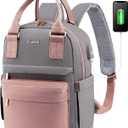 LOVEVOOK Mini Backpack for Women Stylish Waterproof Backpack Purse with USB Port, Cute Bookbag for College School Travel (11 Inch, Pink & Grey)