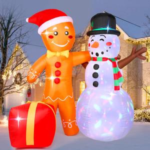 Christmas Inflatables Outdoor Decoration, Cute 6 FT Snowman Gingerbread Christmas Decorations, Build-in LEDs, Stable Christmas Blow Ups Yard Decorations for Holiday Indoor Xmas Party Garden Lawn Dcor