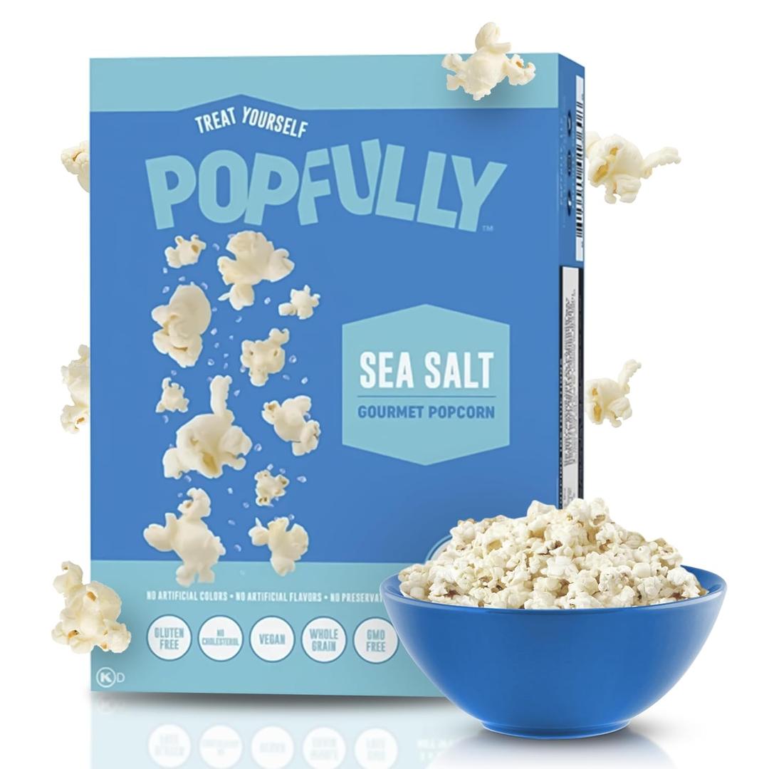 2 x POPFULLY Sea Salt Popcorn Fully Pops, Sharing Bags, Simple Flavor, Big Pop, Micro Popcorn Bags, 3-Pack (EXP 12/23/26)