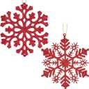 30PCS Christmas Glitter Snowflake Ornaments Plastic Snowflakes Ornaments-Xmas Tree Decorations,4.7-Inch(Red)