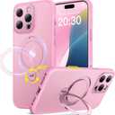 360 Spin Magnetic Stand for iPhone 16 Pro Max Case, Fit for MagSafe, All Around 4X Military-Grade Protection, Full Camera Protection,Anti-Slip Slim Phone Cover for iPhone 16 ProMax 6.9",Chalk Pink