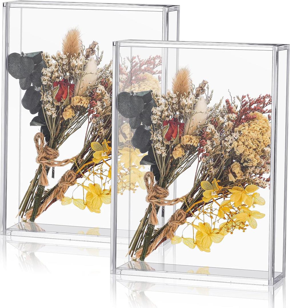Barydat 2 Pcs 5" x 7" Acrylic Shadow Boxes Display Cases, Shadow Box DIY Frame Clear Acrylic Display Cases Wedding Memory Dried Flower Container Picture Photo Frame for Valentine Day Wedding