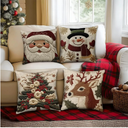 PICKFORU Christmas Throw Pillow Covers 18X18 Set of 4,Christmas Tree Santa Claus Snowman Reindeer Winter Holiday Cushion Case, Xmas Decorative Pillow Cases, Outdoor Living Room Pillow Covers