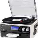 9 in 1 Vinyl Record Player 3 Speeds Bluetooth Turntable with Built-in Dual Speakers, 3.5mm Aux/RCA Vinyl Phonogarph with CD/Cassette AM/FM Radio USB/SD/MMC Player
