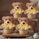 Amyhill 4 Sets Bear Baby Shower Centerpieces Baby Shower Table Decorations with Bears Wooden Crates Bamboo Baskets Artificial Flowers for Birthday Wedding Gender Reveal Party(Cute)