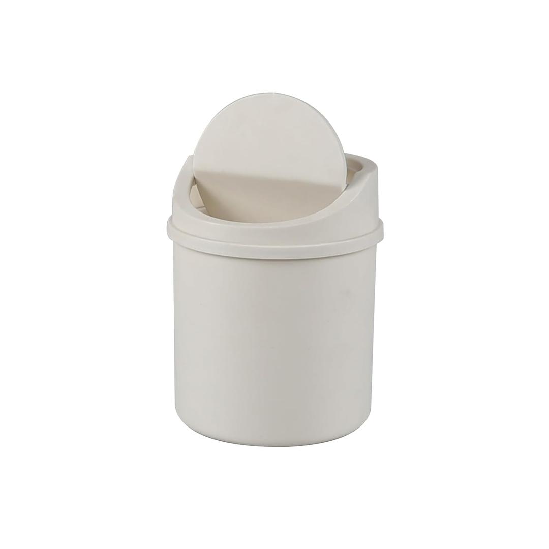 0.5 Gallon Plastic Mini Desktop Trash Can, Tiny Waste Bin with Swing-Top Lid, White