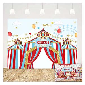 XLL Red White Circus Carnival Carousel Big Top Tent First 1st Photo Background 7x5ft Children Boys and Girls Birthday Party Kids Baby Shower Photography Backdrops Cake Table Decor Props Vinyl