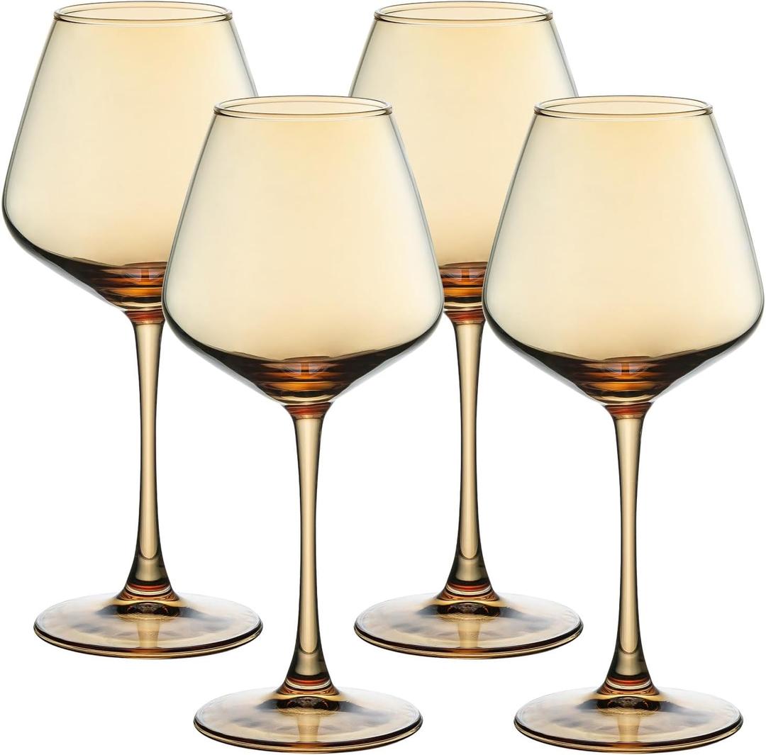 Wine Glasses 15.5oz Amber Wine Glasses Set of 4 Burgundy Wine Glasses for Wine Tasting, Wedding Gift, Anniversary, Christmas, Birthday