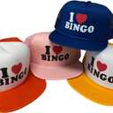 I Love Bingo Snapback Mesh Trucker Hat, Throwback Retro Adjustable Baseball Cap Assorted Colors (Pack of 1) Red/Blue