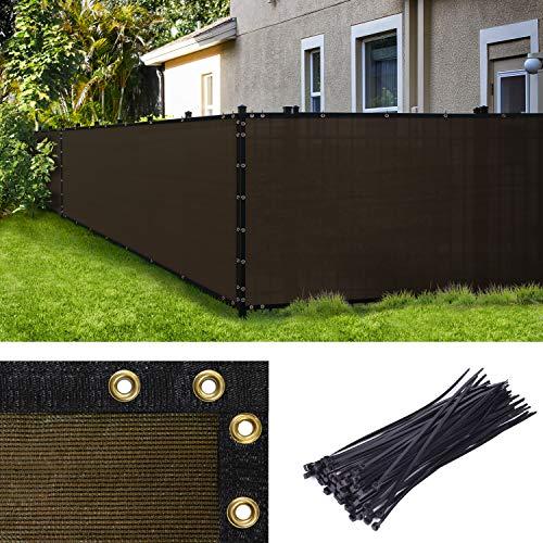 Amgo 5' x 11' Brown Fence Privacy Screen, Commercial Standard Heavy Duty Windscreen with Bindings & Grommets, 90% Blockage, Cable Zip Ties Included 