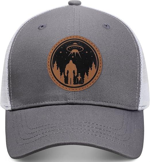 Bigfoot Sasquatch Gifts, Snapback Trucker Hats Cap Leather Patch Big Foot Gifts for Dad Men Bigfoot Lovers