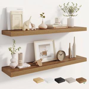 Dreamland Deep Floating Shelves, 8" Deep Long Shelves Set of 2, 40 Inches Floating Shelf for Wall,Large Display & Storage Shelf for Bathroom Bedroom Living Room Kitchen Office, Walnut, 40"W x 8"D, 2 Pack