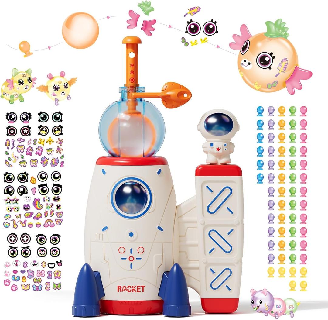 DIY Balloon Space Rocket with Pump, Fun Balloon Animal Craft Kit for Kids Ages 3+, Creative Sticky Balloons Monster Pals, STEM Toy, Ideal Birthday or Holiday Gift for Boys & Girls (White)