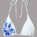 ZAFUL Womens 3pcs Swimsuit Floral Halter Triangle Bikini Top Tie Side Bottom with Long Sheer Cover Up Skirt (L)