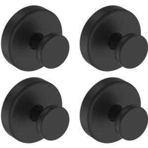 Suction Cup Hooks for Door Wreaths, Vacuum Suction Wreath Hanger for Front Door Window Glass, Bath Robe Looafh Shower Hooks for Inside Shower - 4 Pack, Black