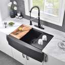 33 Inch Black Farmhouse Sink Workstation-VASOYO 33x22 Farm Sink Black Stainless Steel Apron Front Farmhouse Kitchen Sinks Undermount 16 Gauge Single Bowl Deep Kitchen Sinks with Cutting Board